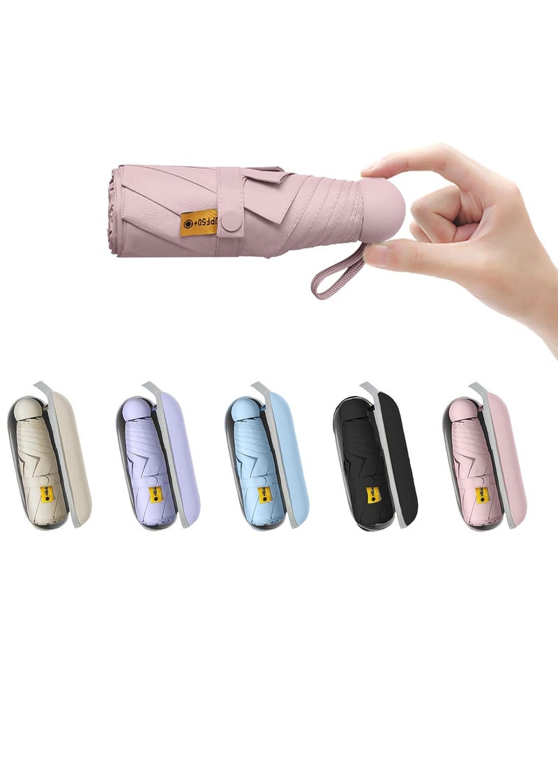 Meetion مظلة سفر صغيرة للحقيبة مع غلاف - مظلة صغيرة مدمجة للحماية من أشعة الشمس خفيفة الوزن ومظلة جيب صغيرة مع غلاف للنساء والرجال (1 قطعة، وردي) - Image 1