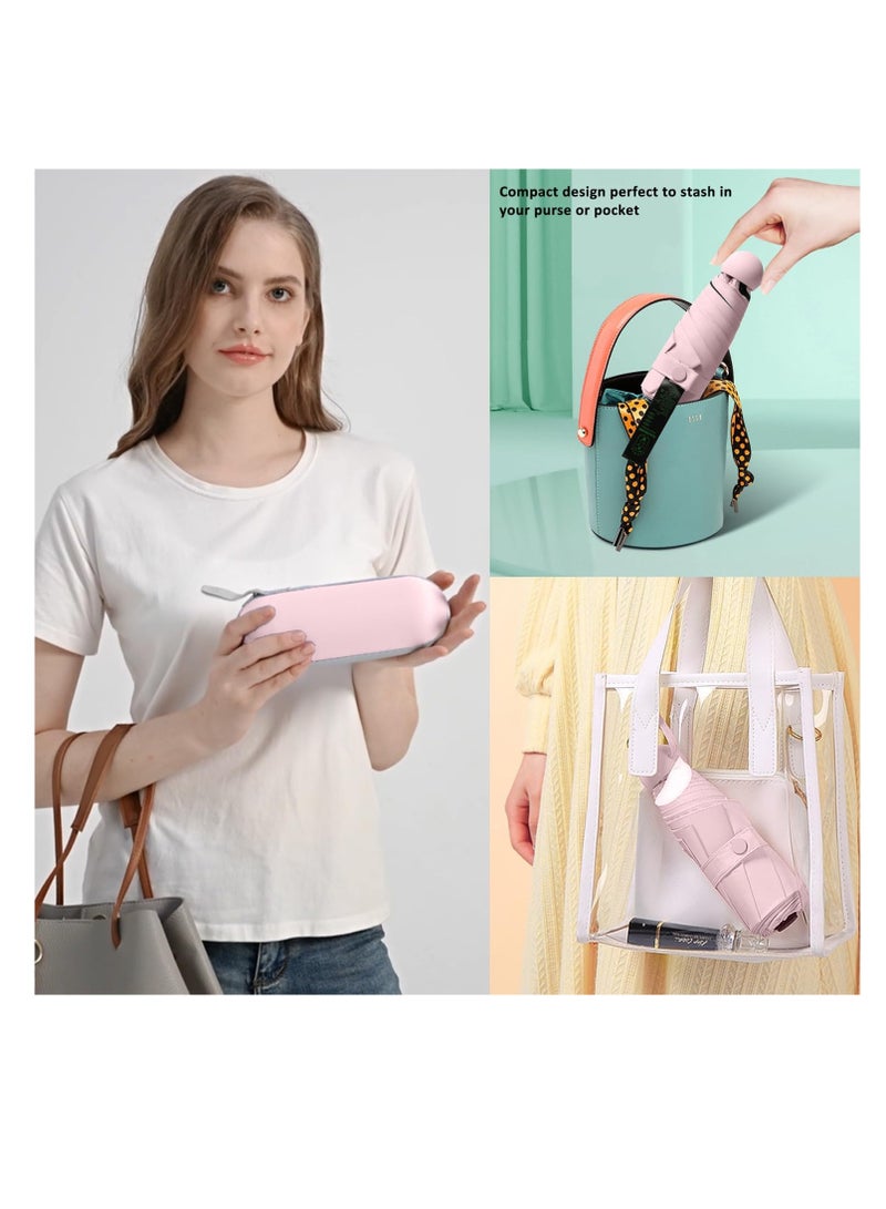 Meetion مظلة سفر صغيرة للحقيبة مع غلاف - مظلة صغيرة مدمجة للحماية من أشعة الشمس خفيفة الوزن ومظلة جيب صغيرة مع غلاف للنساء والرجال (1 قطعة، وردي) - Image 5