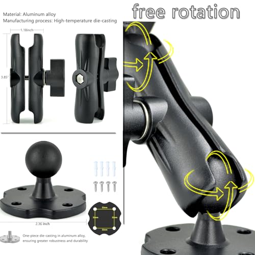 VAUBORTTI Tablet Mount for Truck Aluminum Arm iPad Mount Car Holder for 6.5"-12.9" iPad mini/Air/Pro,Drill Base Heavy-Duty Fit for 1" B Size System - Image 3