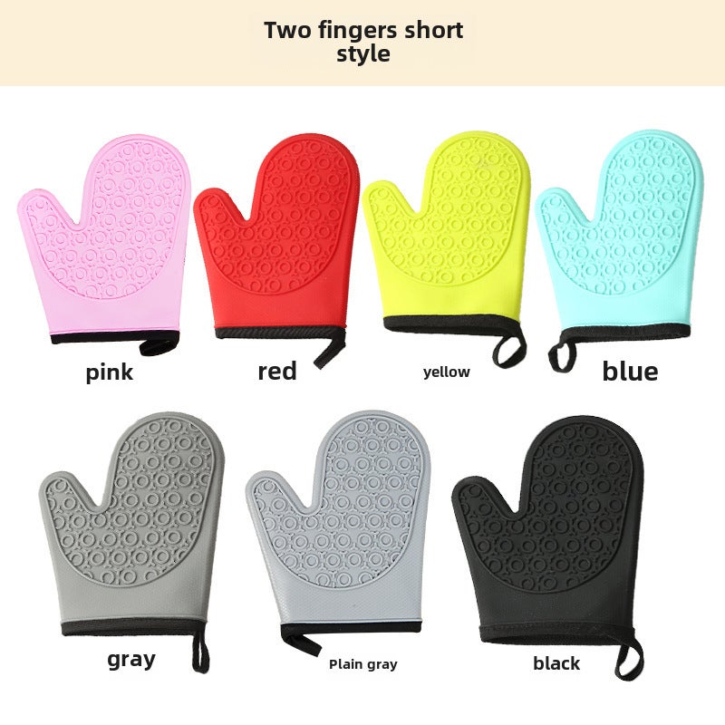 Thick Non-Slip Silicone Oven Mitts two-finger short 