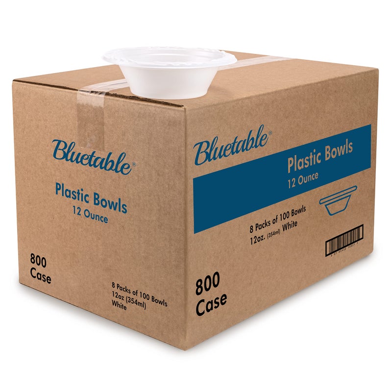 Bluetable Disposable Bowls 12 oz Bulk Case Pack 800 Count Plastic Bowl White  Heavy Duty Bowls for Hot Soup Microwave Safe Paper Alternative Large Bowls Bulk 800 PackCase