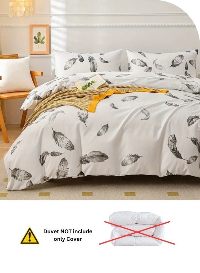 LUNA Home Queen size 6 piece duvet cover set, white bed linen with gray feathers. - Image 3