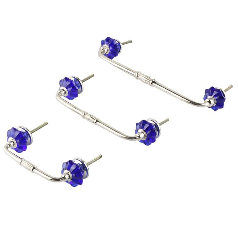 Indian-Shelf IndianShelf 1 Pack Blue Kitchen Cabinet Handles for Drawer Pulls Door Dresser Silver Hardware 6 Hole to Hole BH264GFK96  - Image 1