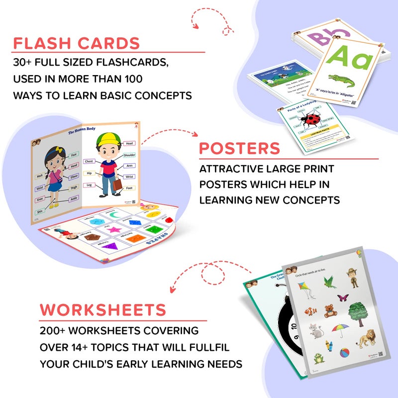 ClassMonitor KG1 Annual Learning Kit for 3 4 5 Years | 300+ Worksheets, Flashcards & Activities | English, Numbers, Shapes, Colors, Stories, Rhymes | Preschool Gift & Educational Kit for Kids - Image 5
