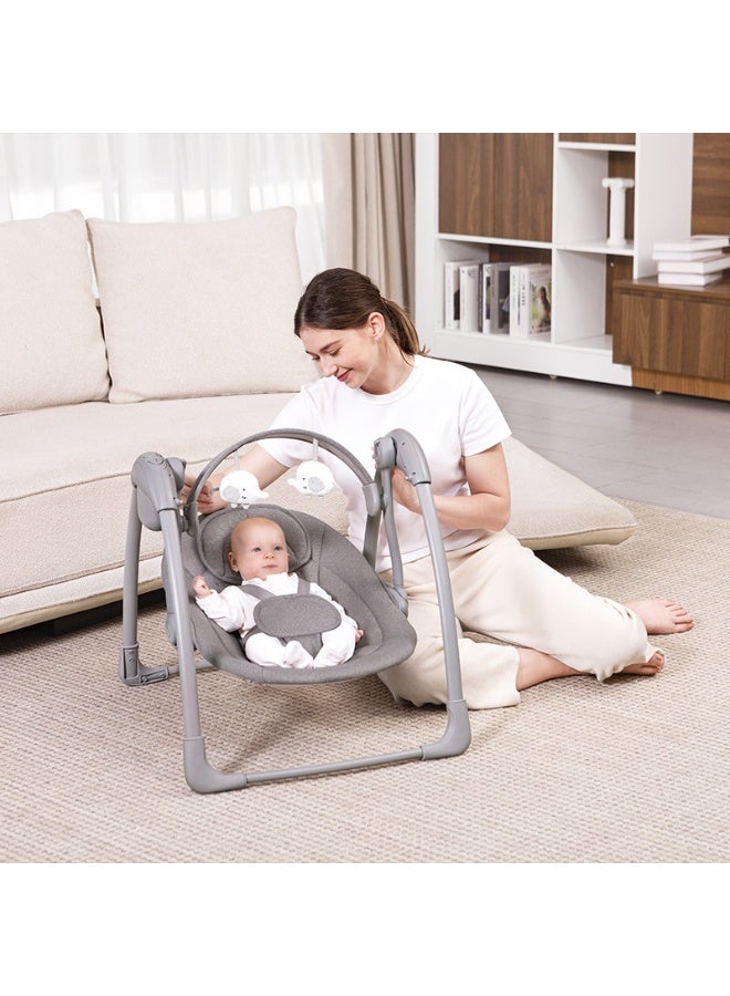 Mastela Automatic Baby Swing for Newborns and Newborns with Music, Breathable Fabric, 2 Stuffed Dolls and Hanging Toys, Powered by Charger or Battery Cell - Image 3