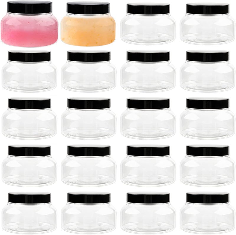 TUZAZO TUZAZO 8 Oz Plastic Container Tuscany Jars with Lids BPA Free, 24 Pack Empty Round Clear Cosmetic Containers Body Butter Jars for Lotion, Cream, Gel, Sugar Scrub