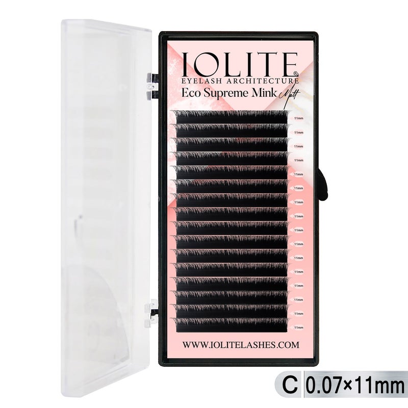 Iolite Eco Supreme Mink Matt Lash Extension Tray C – Curl – 0.7T (6mm–15mm) – Matt Finish, Premium Eco-Friendly Eyelashes for Lash Artists ISMMC7T - 11MM