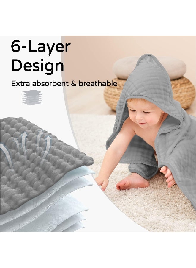 Yoofoss Hooded Baby Towels for Newborn 2 Pack 100% Muslin Cotton Baby Bath Towel with Hood for Babies, Infant, Toddler and Kids, Large 32x32Inch, Soft and Absorbent Newborn Essential - Image 3