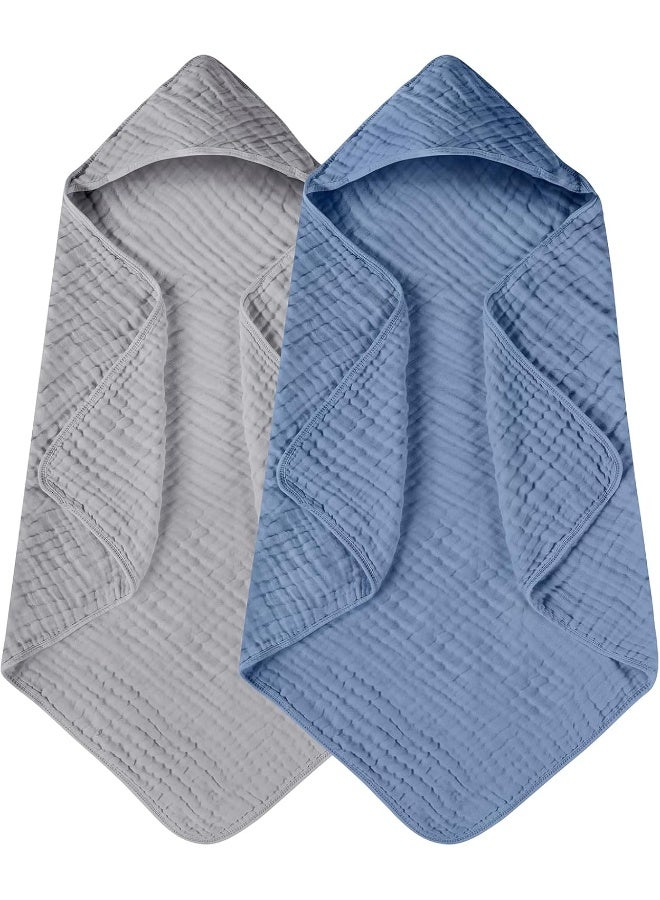 Yoofoss Hooded Baby Towels for Newborn 2 Pack 100% Muslin Cotton Baby Bath Towel with Hood for Babies, Infant, Toddler and Kids, Large 32x32Inch, Soft and Absorbent Newborn Essential - Image 1