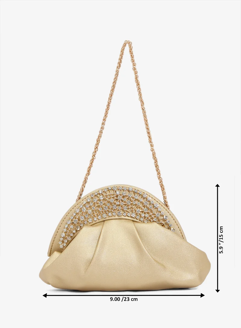 Khizana  Gold Embellished Rhinestone Detail Chain Pleated Clutch for Women | Best Price UAE