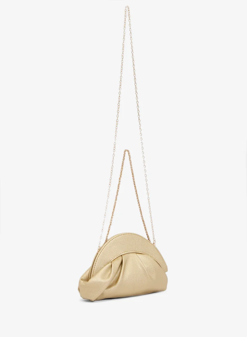 Khizana Gold Embellished Rhinestone Detail Chain Pleated Clutch