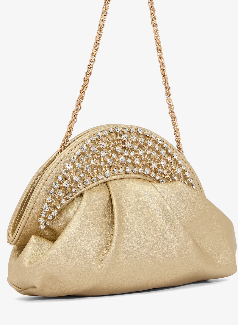 Khizana  Gold Embellished Rhinestone Detail Chain Pleated Clutch for Women | Best Price UAE