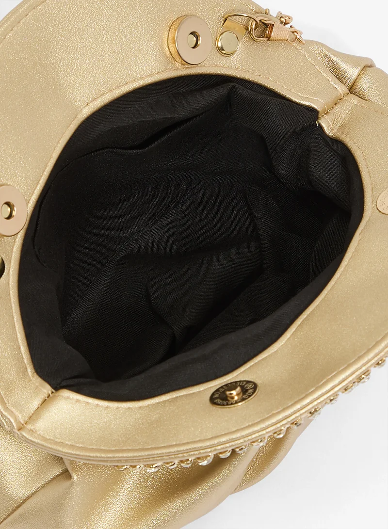 Khizana  Gold Embellished Rhinestone Detail Chain Pleated Clutch for Women | Best Price UAE