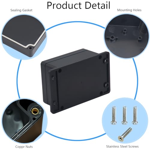 Raculety Project Box IP65 Waterproof Junction Box ABS Plastic Black Electrical Boxes DIY Electronic Project Case Power Enclosure with Fixed Ear, Black4.53 x 3.54 x 2.17 inch - Image 5