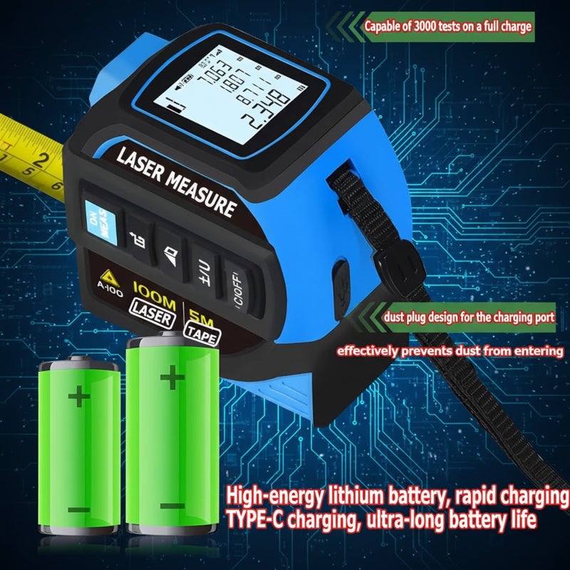4-in-1 Digital Laser Tape Measure 40m Laser Distance Meter 5m Tape Dual-Axis Electronic Level Crosshair Markings Rechargeable Backlit LCD Display - Image 3