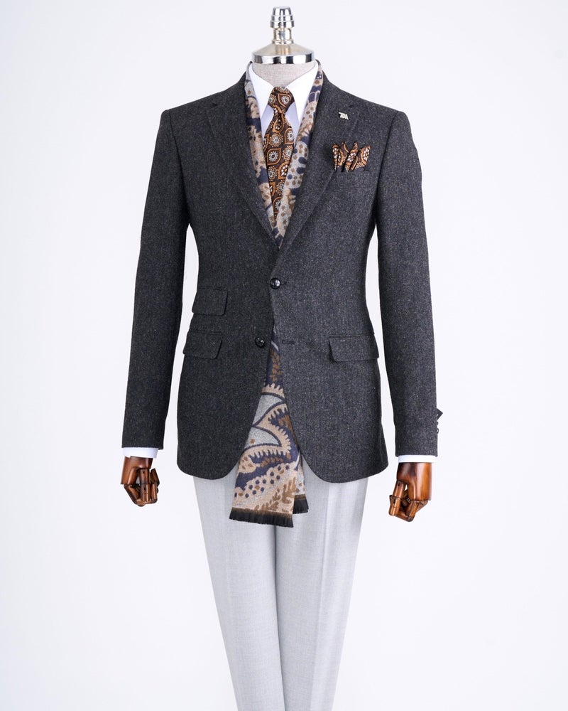 Terzi Adem Altun Italian Style Slim Fit Mono Collar Men's Single Jacket Anthracite T13346 - Image 1