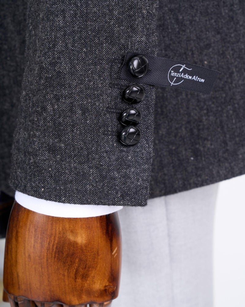 Terzi Adem Altun Italian Style Slim Fit Mono Collar Men's Single Jacket Anthracite T13346 - Image 4