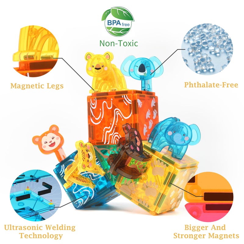 MEGAGONTILES Zoo Animals Magnetic Tiles Set 108PCS | STEM-Authenticated Magnetic Building Blocks with Animal Figures | Educational Construction Toy for Toddlers & Kids Ages 3â€“8 (Boys & Girls) - Image 3