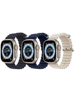 Silicone Ocean Band Strap for Apple Watch 38/40/41mm Black/Dark Blue/Pearl White Set of 3