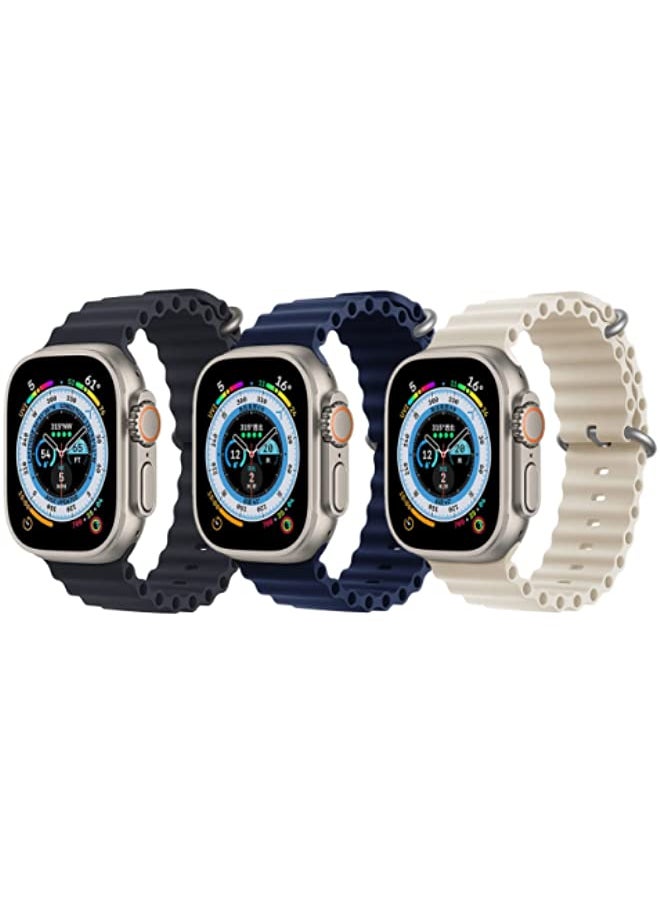 IAF - Silicone Ocean Band Strap for Apple Watch 38/40/41mm Black/Dark Blue/Pearl White Set of 3 - Image 1