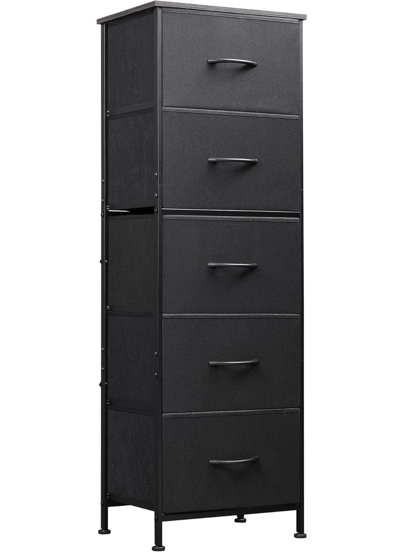 تشولوفز خزانة تخزين من القماش، خزانة رأسية بخمسة أدراج لغرفة النوم، منظم تخزين مع صناديق قماش، سطح خشبي، إطار فولاذي متين، خزانة أدراج للخزائن والممرات - Image 1