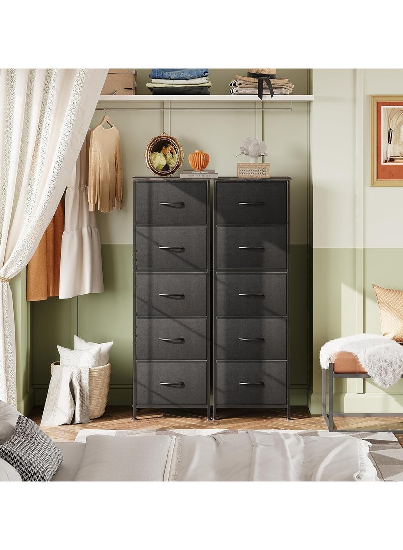 تشولوفز خزانة تخزين من القماش، خزانة رأسية بخمسة أدراج لغرفة النوم، منظم تخزين مع صناديق قماش، سطح خشبي، إطار فولاذي متين، خزانة أدراج للخزائن والممرات - Image 4