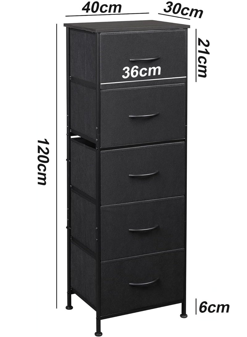 تشولوفز خزانة تخزين من القماش، خزانة رأسية بخمسة أدراج لغرفة النوم، منظم تخزين مع صناديق قماش، سطح خشبي، إطار فولاذي متين، خزانة أدراج للخزائن والممرات - Image 3