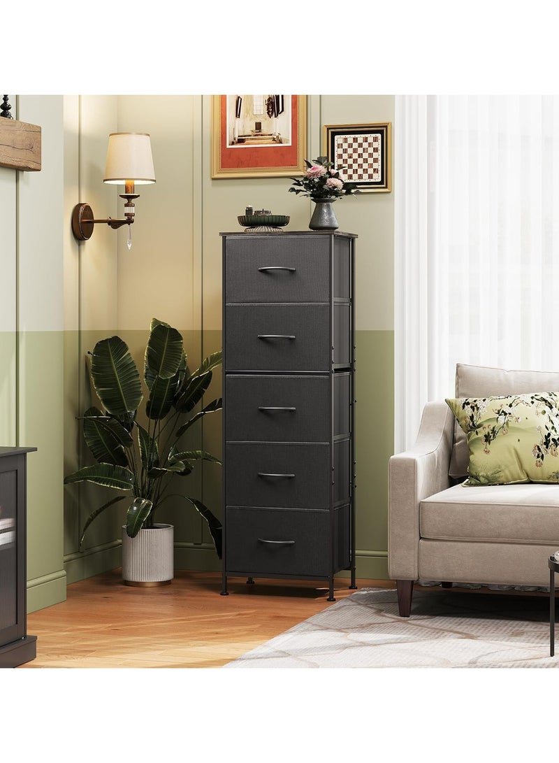 تشولوفز خزانة تخزين من القماش، خزانة رأسية بخمسة أدراج لغرفة النوم، منظم تخزين مع صناديق قماش، سطح خشبي، إطار فولاذي متين، خزانة أدراج للخزائن والممرات - Image 2