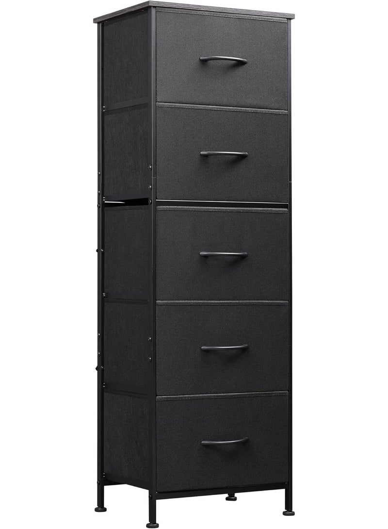 تشولوفز خزانة تخزين من القماش، خزانة رأسية بخمسة أدراج لغرفة النوم، منظم تخزين مع صناديق قماش، سطح خشبي، إطار فولاذي متين، خزانة أدراج للخزائن والممرات - Image 1