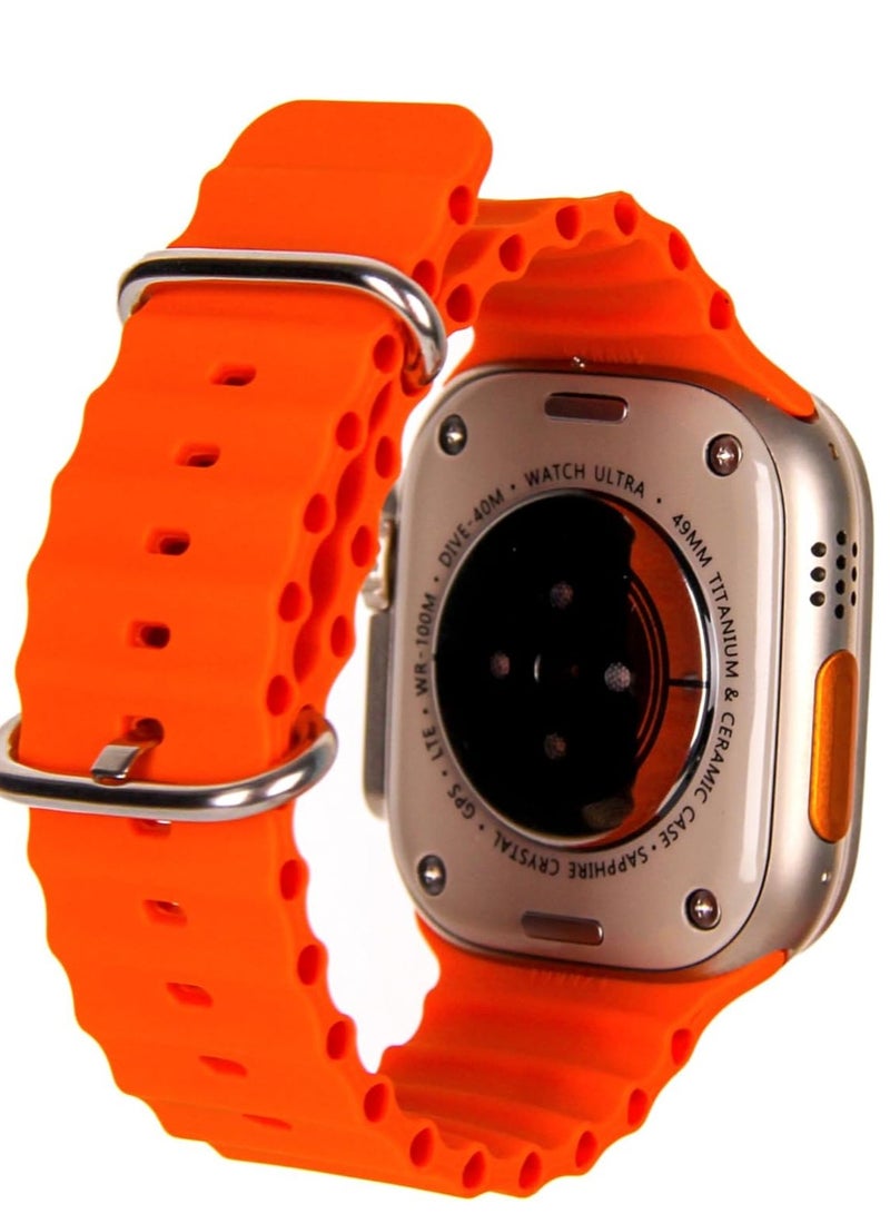 Smart Watch from - W & O - Model - X8+ ULTRA - Works on all mobile phones - With Bluetooth and communication technology - Receive all notifications - Silver in orange color - Image 2