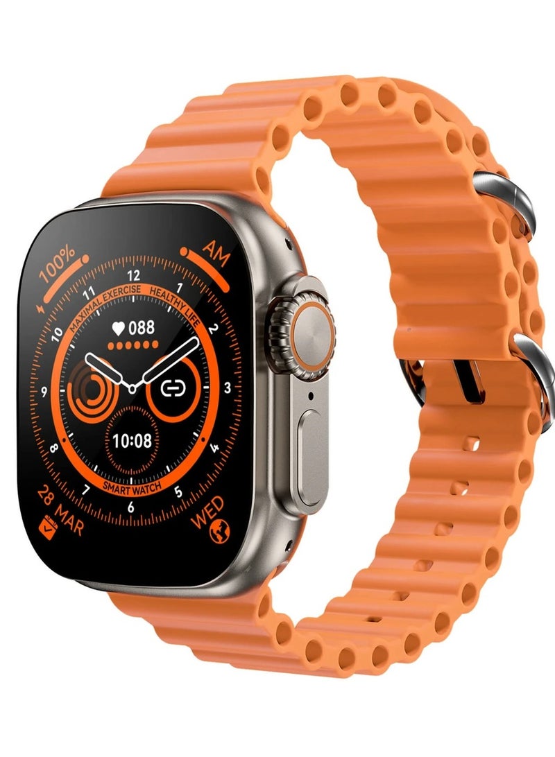 Smart Watch from - W & O - Model - X8+ ULTRA - Works on all mobile phones - With Bluetooth and communication technology - Receive all notifications - Silver in orange color - Image 3