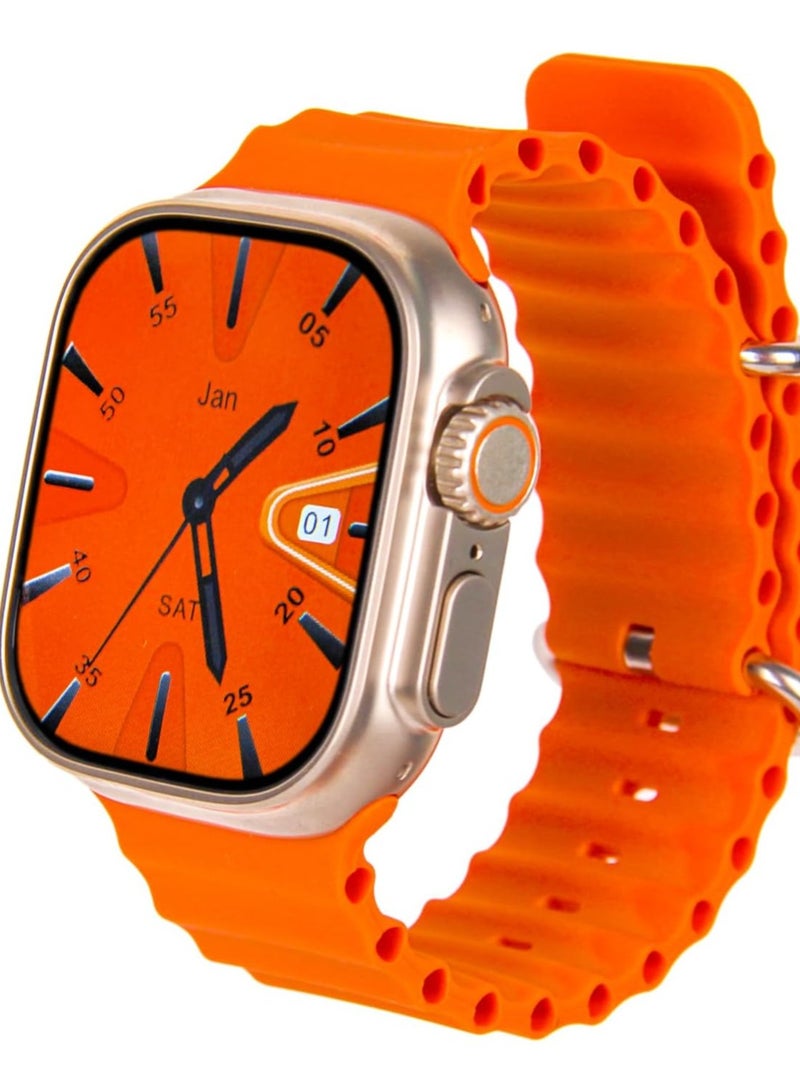 Smart Watch from - W & O - Model - X8+ ULTRA - Works on all mobile phones - With Bluetooth and communication technology - Receive all notifications - Silver in orange color - Image 4