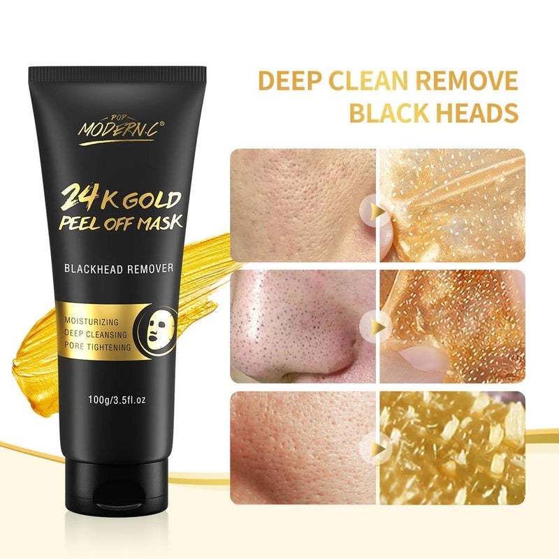 POP MODERN.C Blackhead Remover Mask, 24K Gold Peel Off Mask, Gold Facial Mask Anti-Aging, Deep Cleansing, Reduces Fine Linesï¼† Wrinkles Great for All Skin, With Blackhead Remover Extractor Tools Kit & Brush - Image 2