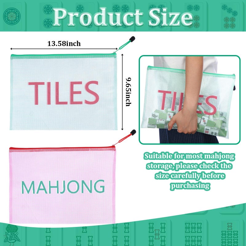 SilTriangle 2 Pack 13.6 x 9.7 Inch Empty Mahjong Tile Bag American PVC Clear Mahjong Case Size 166 Waterproof Zippered Storage Tile Holder Rack Bag for Game Lover Gift Travel, Case Only - Image 2