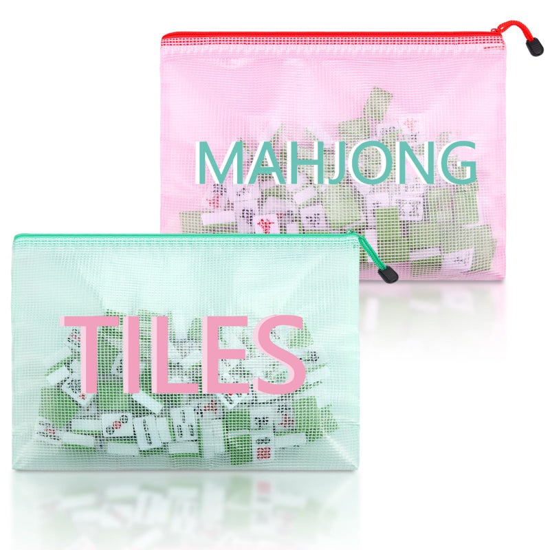 SilTriangle 2 Pack 13.6 x 9.7 Inch Empty Mahjong Tile Bag American PVC Clear Mahjong Case Size 166 Waterproof Zippered Storage Tile Holder Rack Bag for Game Lover Gift Travel, Case Only - Image 1