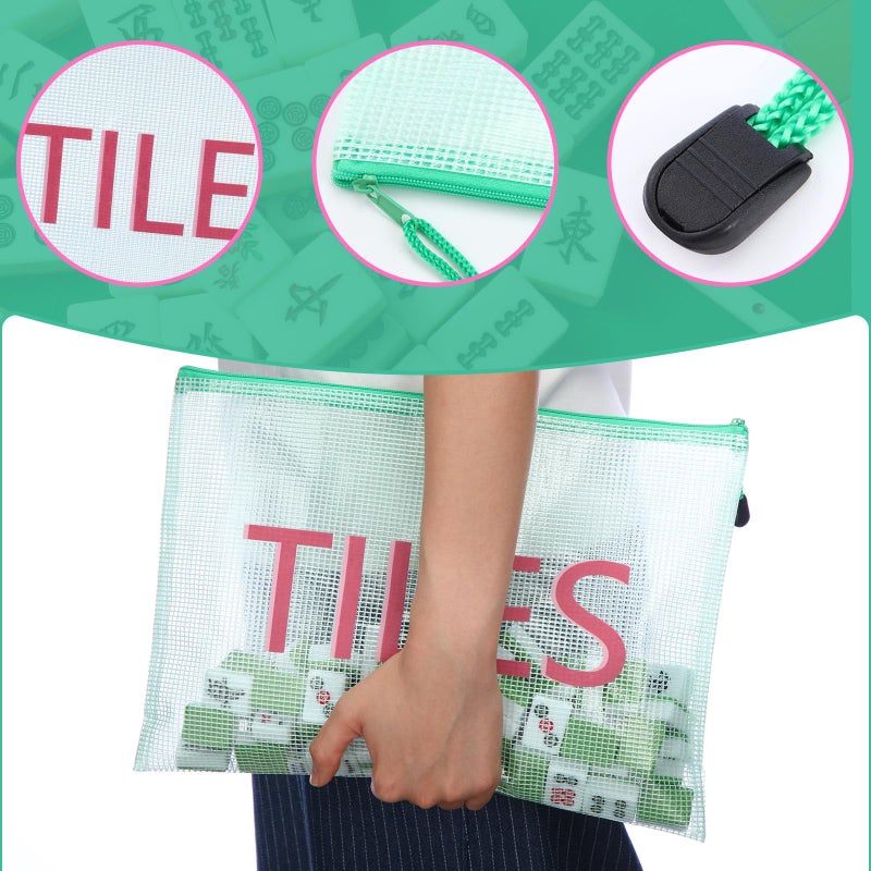 SilTriangle 2 Pack 13.6 x 9.7 Inch Empty Mahjong Tile Bag American PVC Clear Mahjong Case Size 166 Waterproof Zippered Storage Tile Holder Rack Bag for Game Lover Gift Travel, Case Only - Image 3