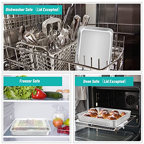 TeamFar Rectangular Cake Pans with Lids, 10.5’’ x 8’’ x 2’’ Stainless Steel Lasagna Brownie Pan For Baking Roasting, Healthy & Solid, Brushed Surface & Dishwasher Safe, (2 Pans+2 Lids) - Image 5