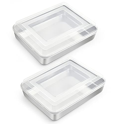 TeamFar Rectangular Cake Pans with Lids, 10.5’’ x 8’’ x 2’’ Stainless Steel Lasagna Brownie Pan For Baking Roasting, Healthy & Solid, Brushed Surface & Dishwasher Safe, (2 Pans+2 Lids) - Image 1