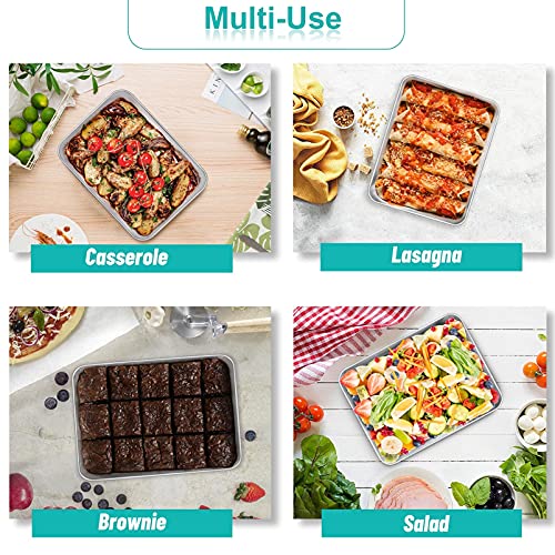 TeamFar Rectangular Cake Pans with Lids, 10.5’’ x 8’’ x 2’’ Stainless Steel Lasagna Brownie Pan For Baking Roasting, Healthy & Solid, Brushed Surface & Dishwasher Safe, (2 Pans+2 Lids) - Image 2