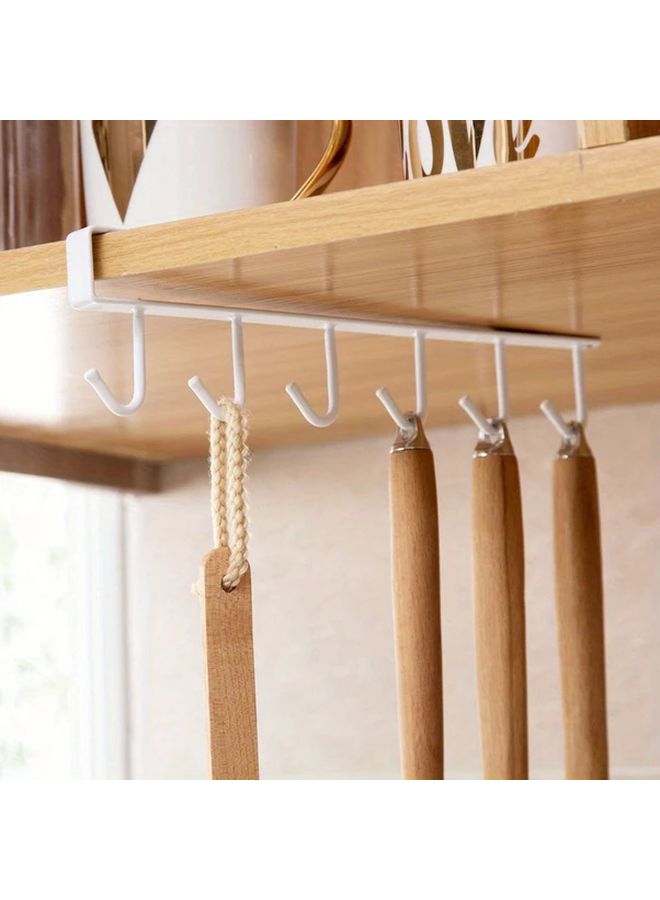 White Under Cabinet Hanging Organizer With 6 Detachable Hooks For Kitchen Cups Mugs Utensils - Image 1