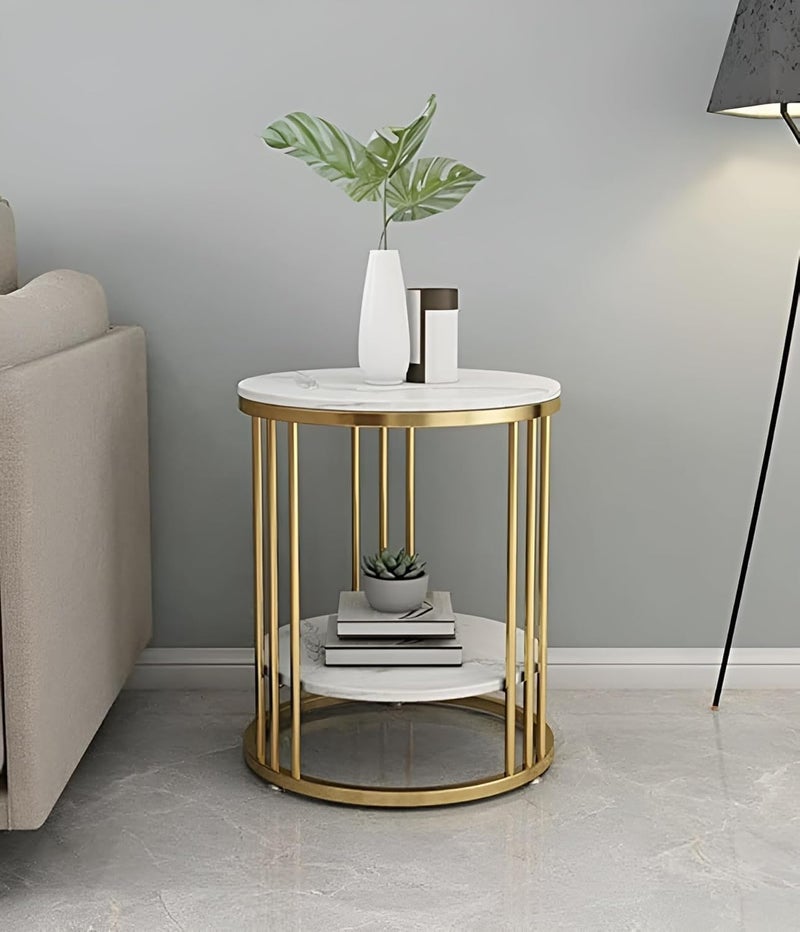 ETIQUETTE ART Wood End Table with Storage Shelf for Home Living Room Side Corner Table Sofa End Table Gold White
