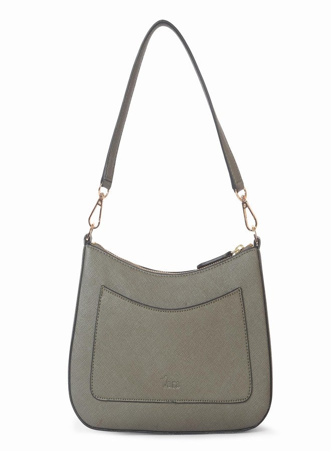 VARA™ Ladies Shoulder Handbag, Saffiano Leather, Grey, Gold-tone Hardware - Image 4