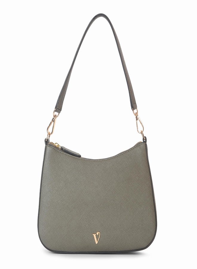 VARA™ Ladies Shoulder Handbag, Saffiano Leather, Grey, Gold-tone Hardware - Image 1