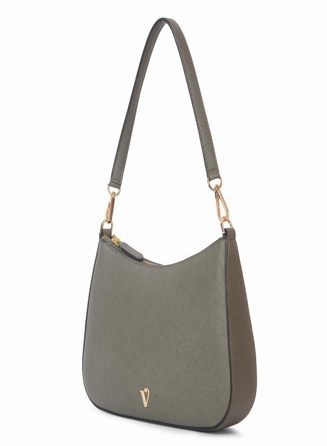 VARA™ Ladies Shoulder Handbag, Saffiano Leather, Grey, Gold-tone Hardware - Image 3