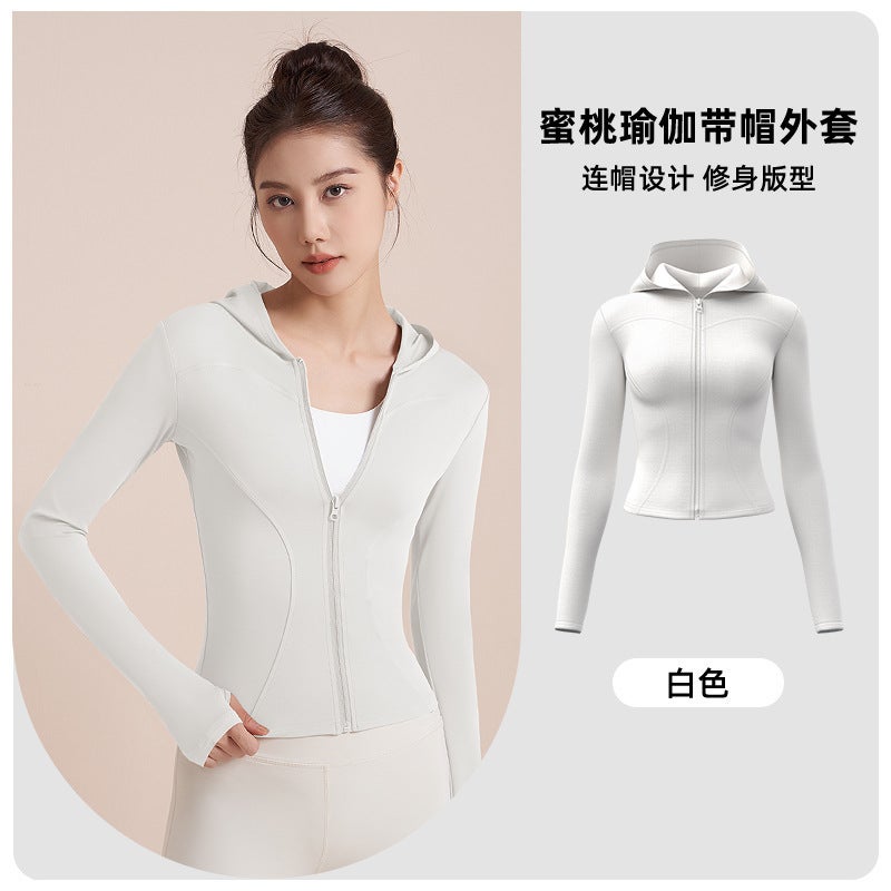 Generic Slim Fit Hooded Yoga Jacket for Women White 