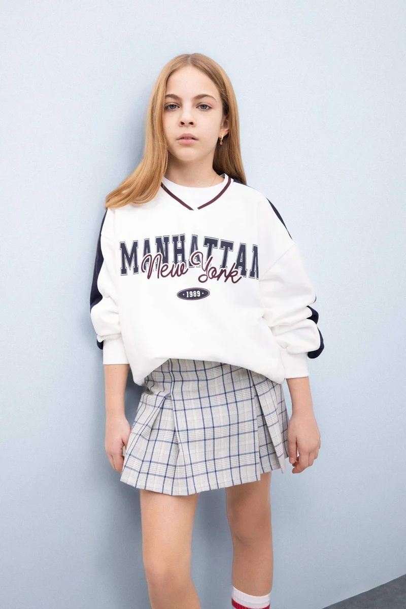 Defacto Girl Oversize Fit Crew Neck Slogan Printed Sweatshirt