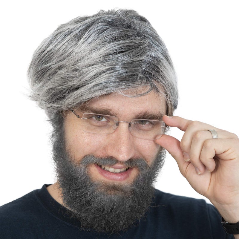 Skeleteen Grey Old Man Wig - Salt and Pepper Hair Old Person Grandpa Wigs Costume Accessories for Boys and Girls - Image 3