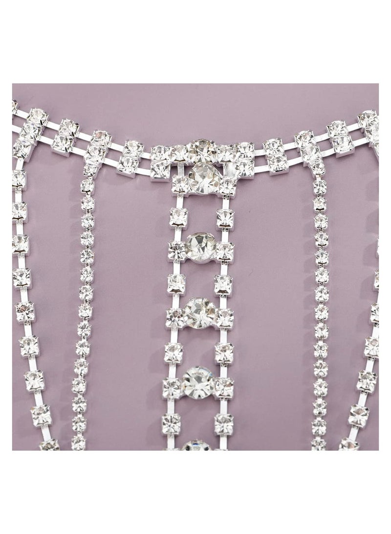 SYOSI Women Body Chain, SYOSI Rhinestone Shoulder Chain with Tassels, Fringe Shoulder Chain, Bridal Wedding Jewelry Wedding Arm Chain, Rhinestone Underwear Bra Chain, Party Body Accessories(Silver) - Image 5