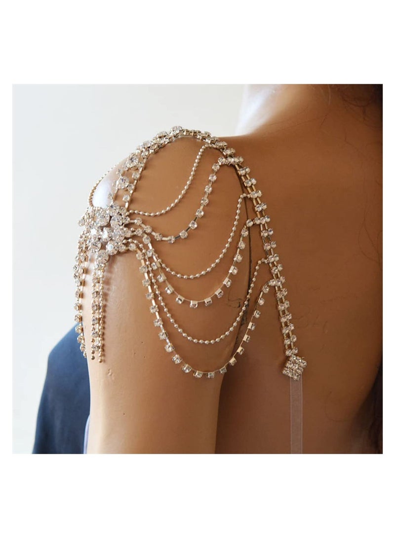 SYOSI Women Body Chain, SYOSI Rhinestone Shoulder Chain with Tassels, Fringe Shoulder Chain, Bridal Wedding Jewelry Wedding Arm Chain, Rhinestone Underwear Bra Chain, Party Body Accessories(Silver) - Image 2