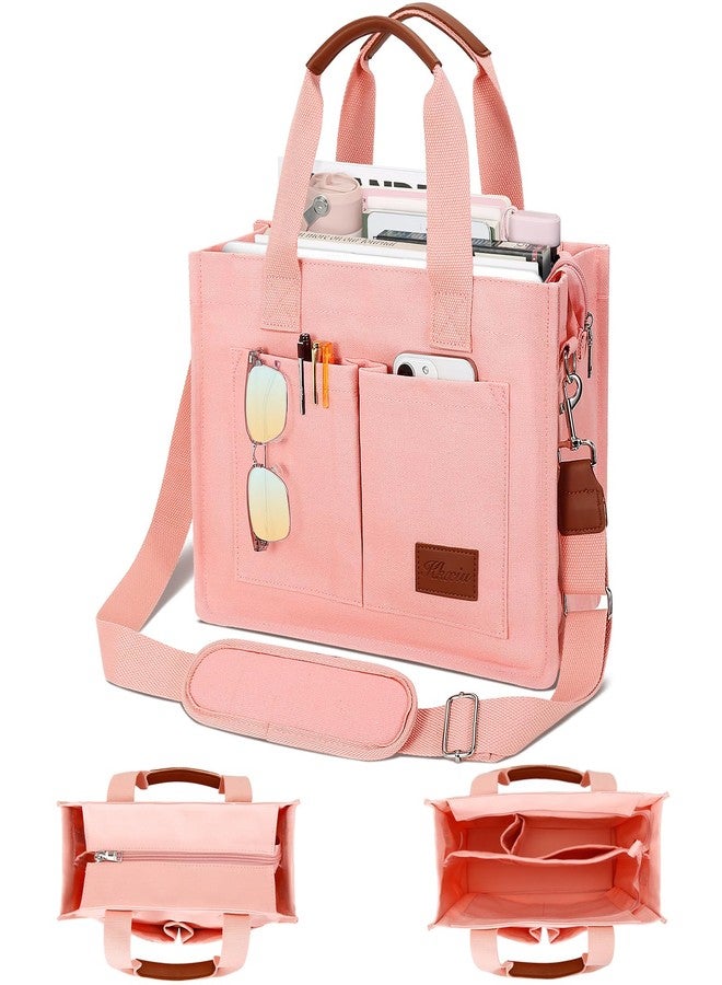 KKXIU Large Canvas Tote Bag for Women with Zipper and Compartments Crossbody Work Bible Messenger Purse Bag With Pockets, Pink, Large - Image 1